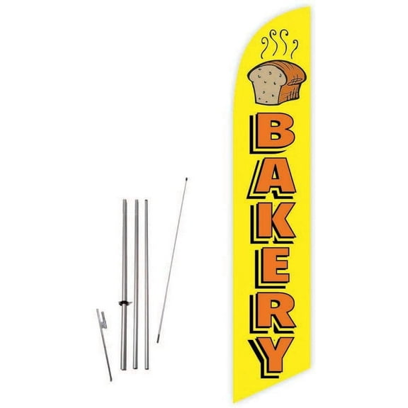 Cobb Promo Bakery Yellow Feather Flag with Complete 15ft Pole kit and Ground Spike