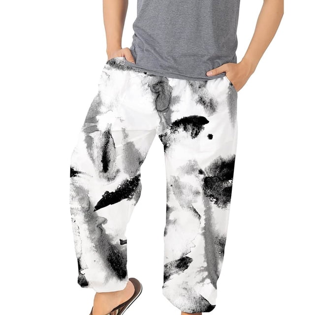 Pantalones bombachos de moda para hombre Pantalones sueltos elásticos de playa Athleisure estampados Pompotops oipoqjl42076