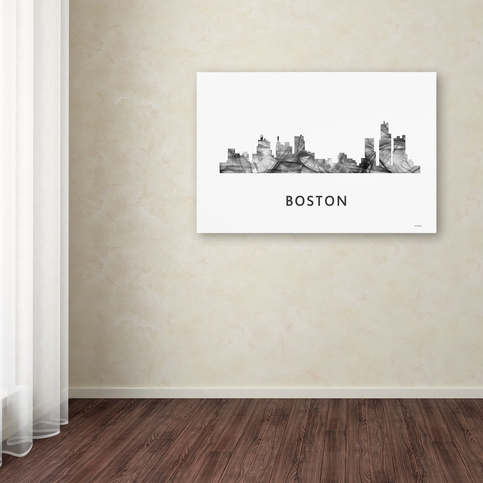 Trademark Fine Art 'Boston Mas Skyline WB-BW' Canvas Art by Marlene Watson