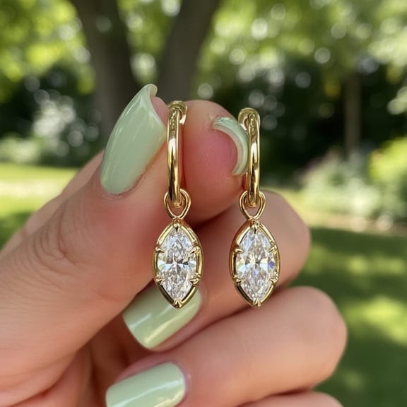 2Ct Marquise Cut Lab Created Diamond Drop Earrings 14K Yellow Gold Plated