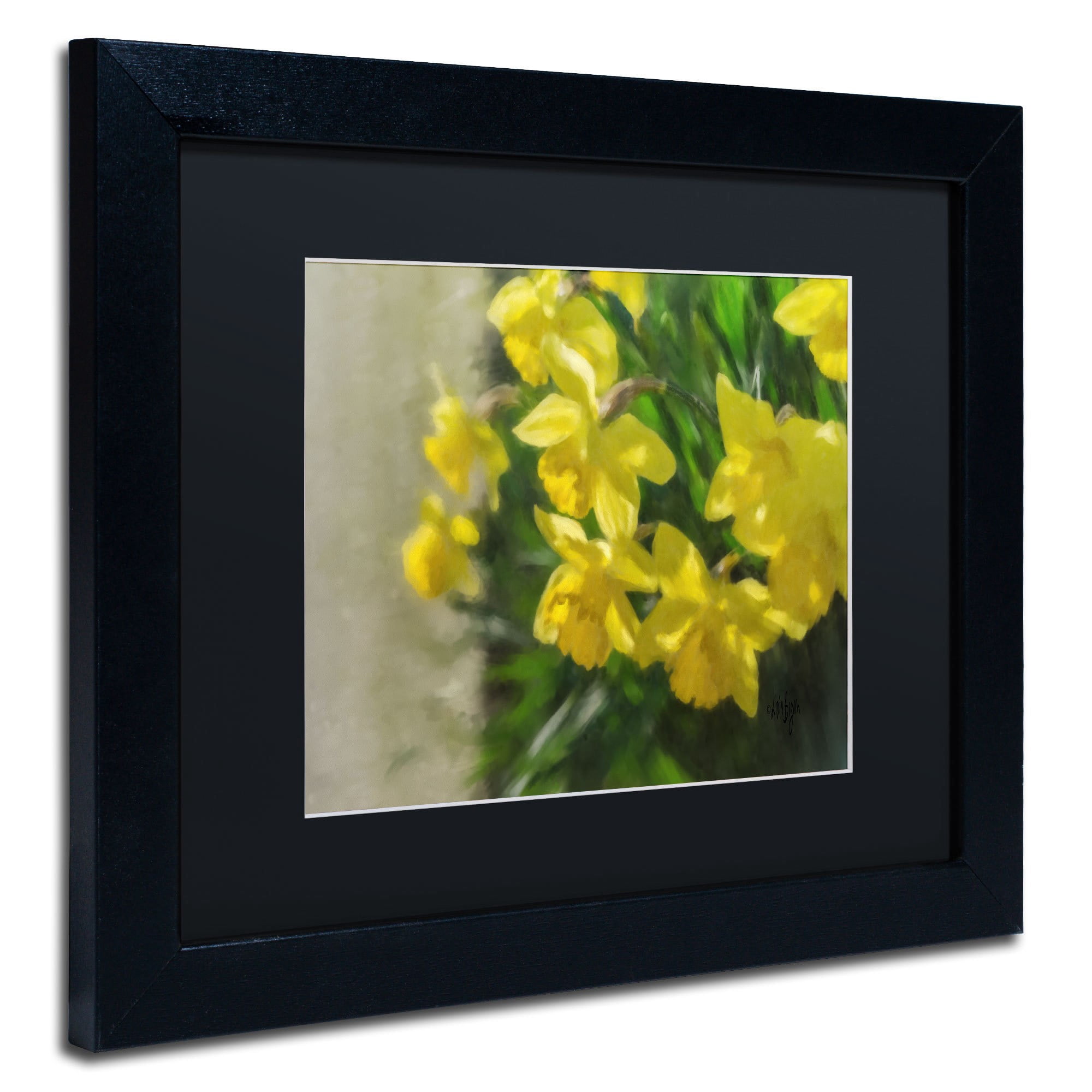 Trademark Fine Art "Daffodils Peeking" Canvas Art by Lois Bryan, Black Mat, Black Frame