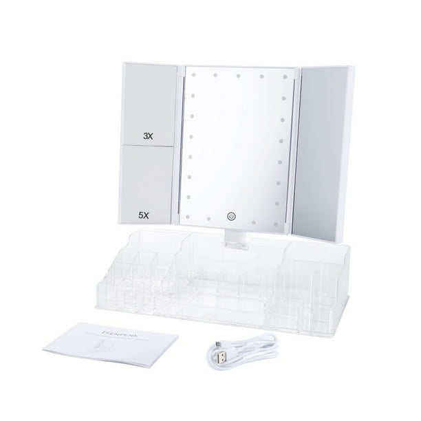 Led Makeup Mirror Three Sided Foldable Fill Light Multifunction Cosmetic Mirror Makeup Storage Case For Home Office Us Walmart Com Walmart Com