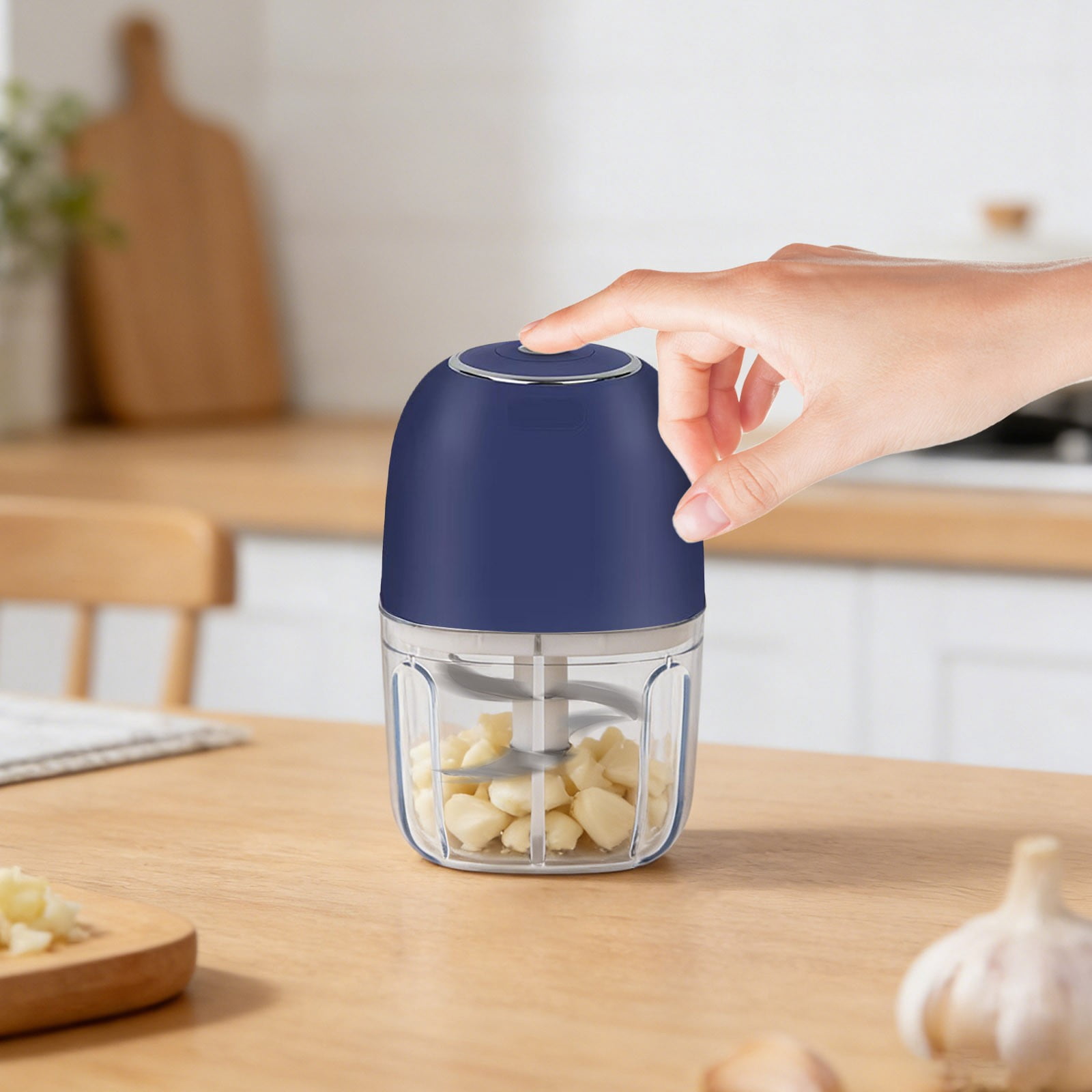 VMWMSSR High-Efficiency Garlic Chopper Electric, Easy Clean Mini 350Ml Food Processor, One-Touch Design Stainless Steel Blade Food Grinder For Kitchen, Camping & Travel Use Blue-14cm