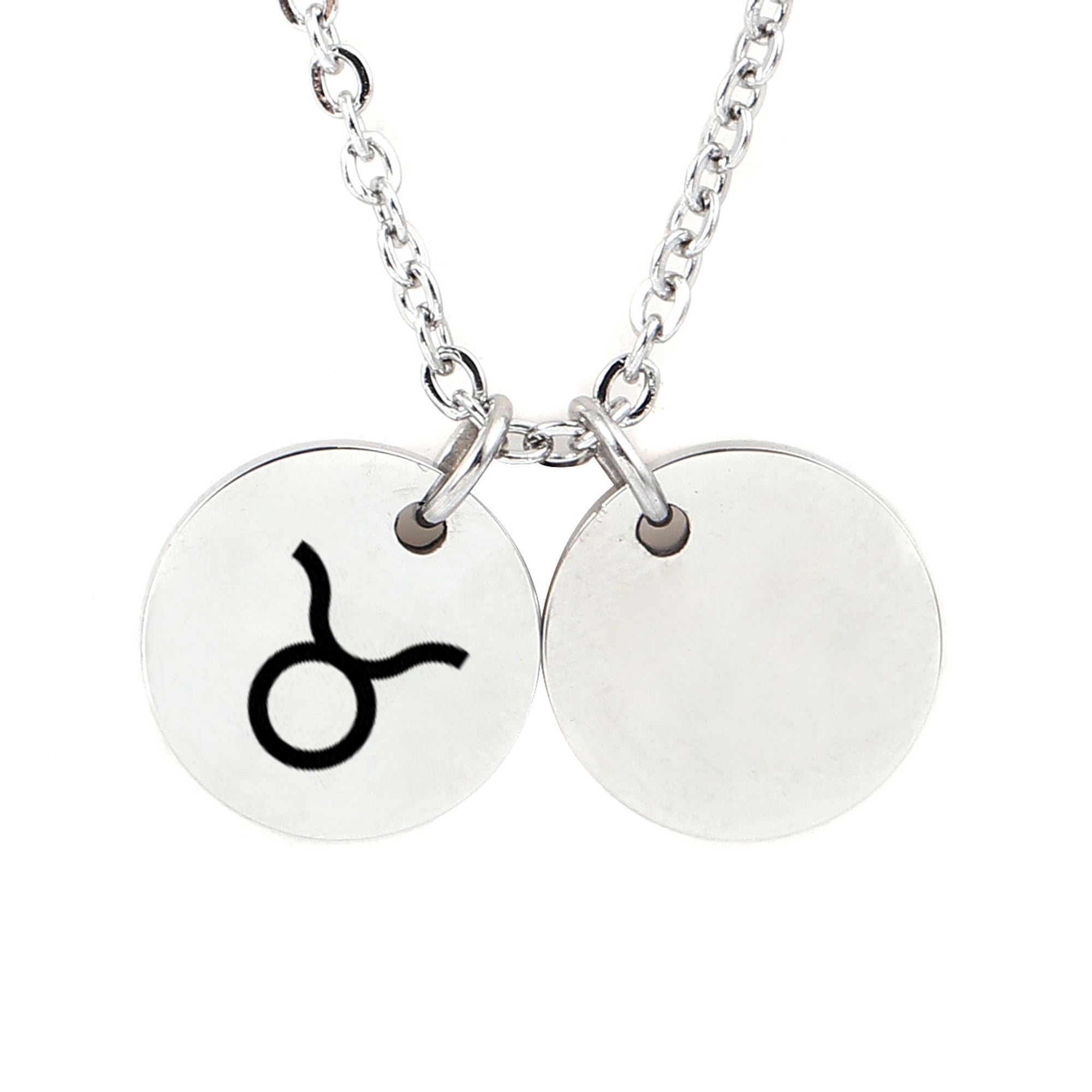 Anavia Adult Stainless Steel Personalized Round Constellation Initial Necklace - Engraved Zodiac Symbol Jewelry Chain, 18 inch