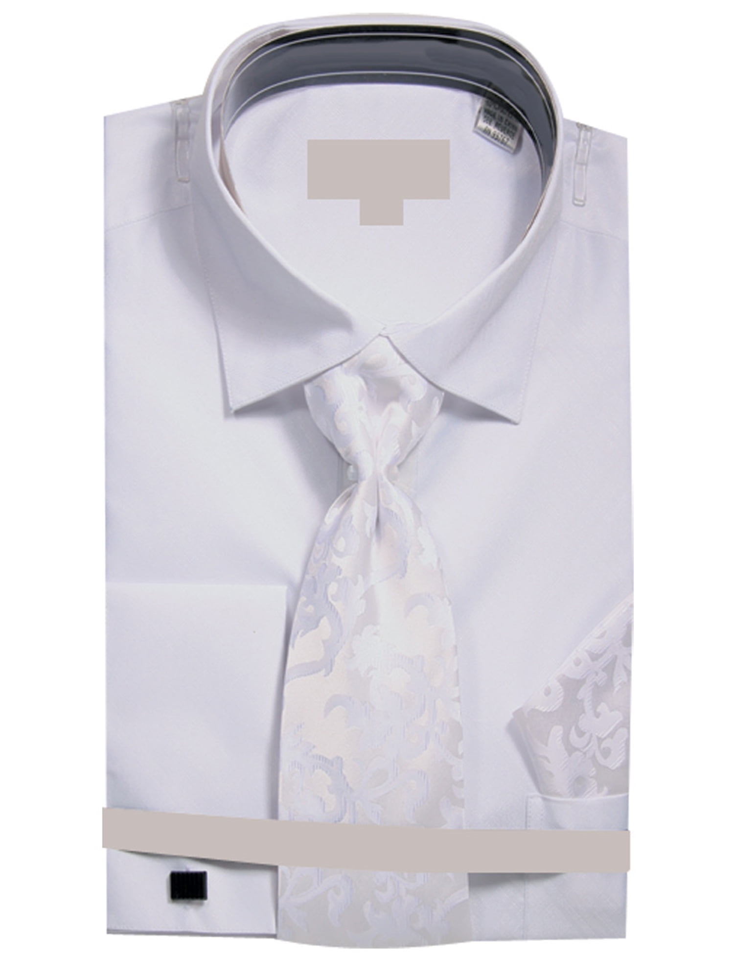 Men's Metallic French Cuff Dress Shirt w Tie Hanky Cufflinks