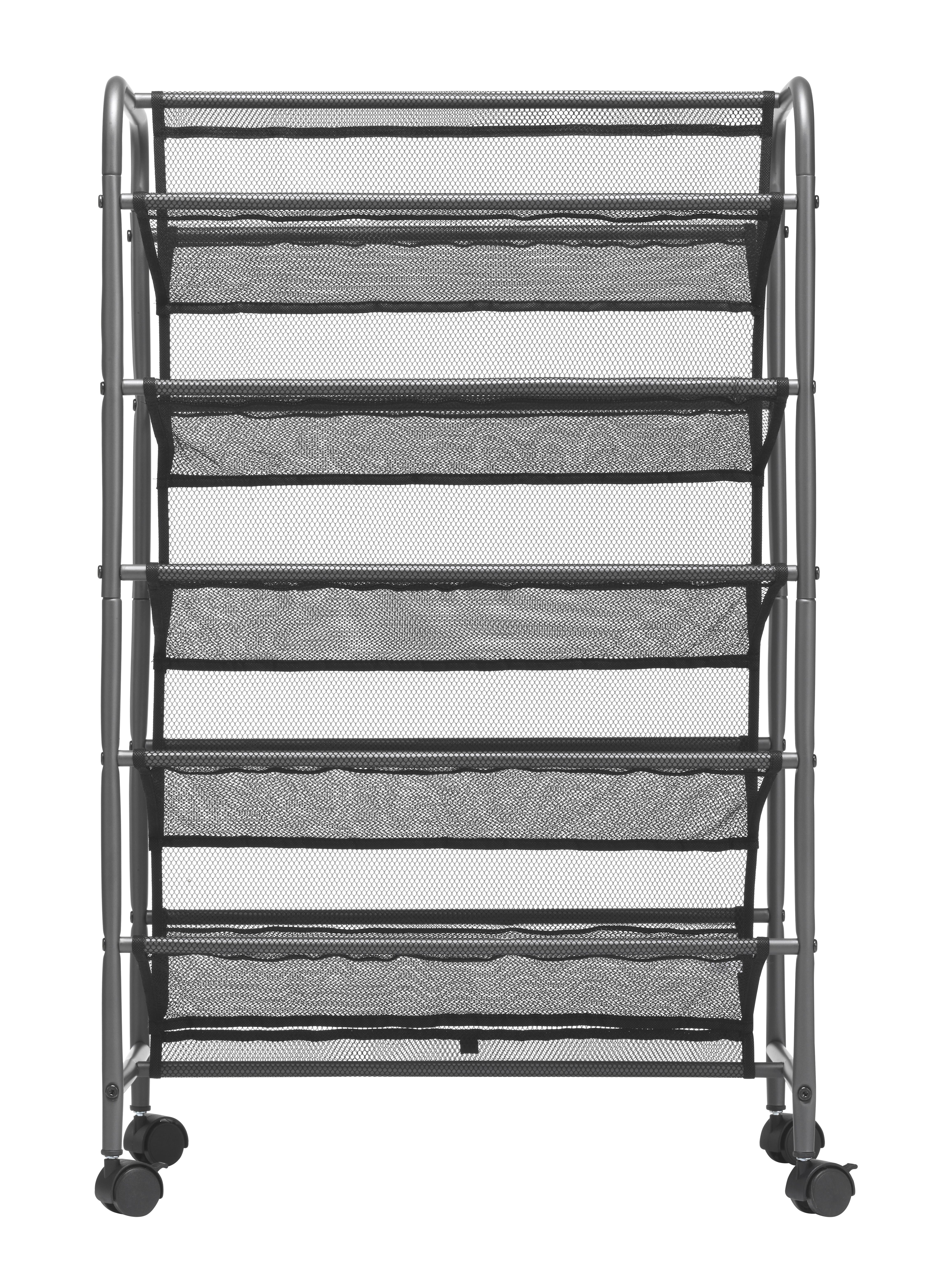 Whitmor 5-Tier Metal Rolling Shoe Rack, 2-Sided Closet Shoe Cart, Space-Saving Design, 30-Pair Capacity, Gunmetal Gray