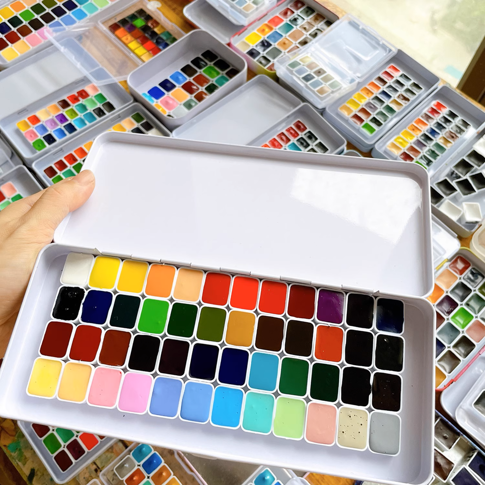Schmincke Academy Watercolor Paint 48 Colors 1ml Tin Box Dispenser acuarela Artist Student Beginner Painting