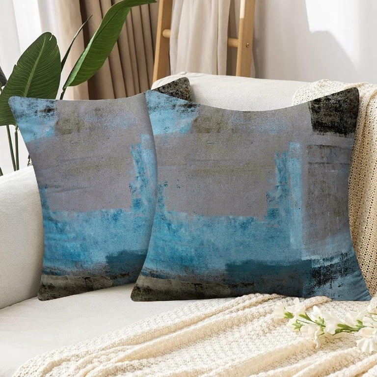 Teal and Brown Throw Pillows Covers Set of Blue Gray Abstract Art  Painting Aesthetic Modern Square Decorative Pillow Covers Soft Throw  Pillows for