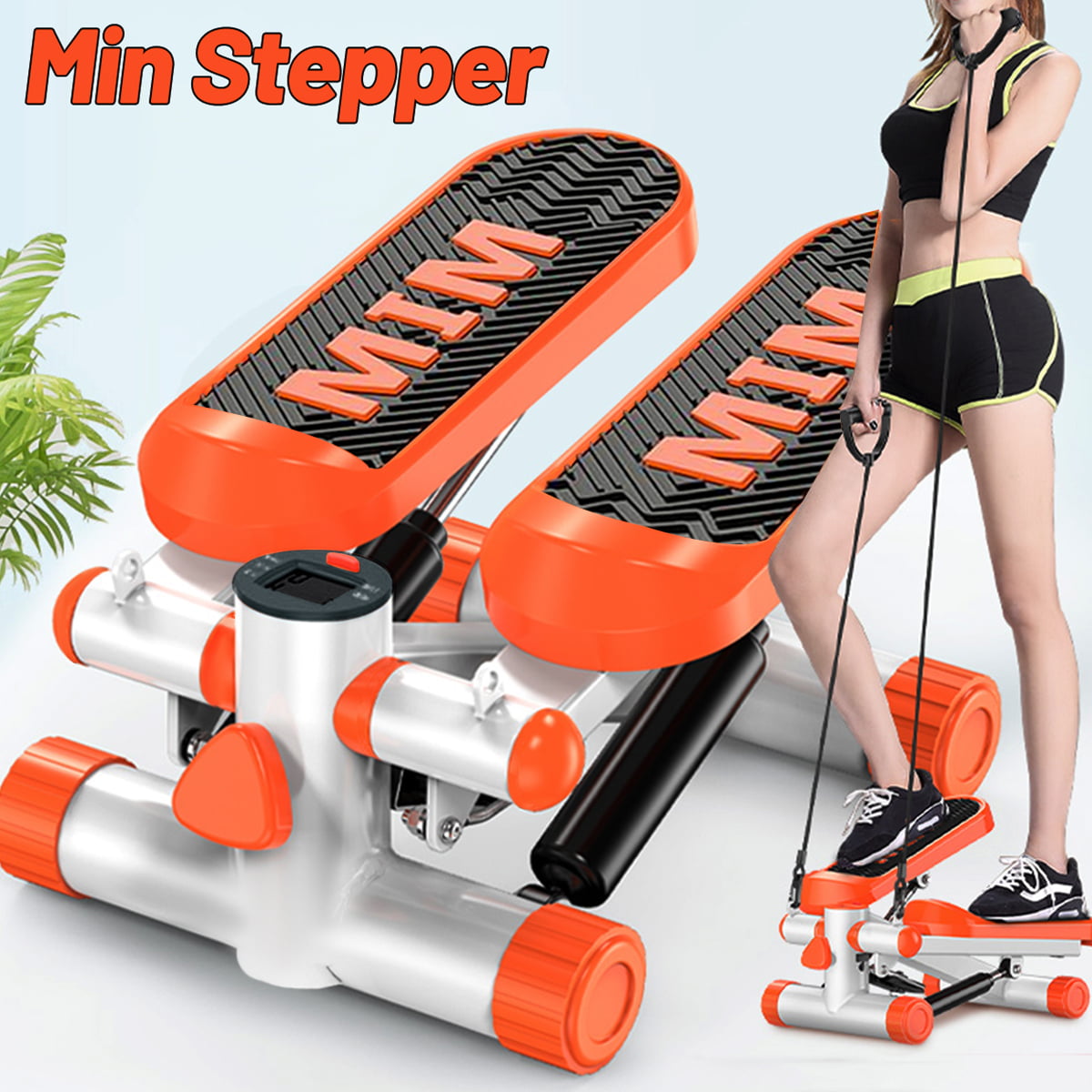 KAB Multi-Function Mini Stepper Stair Stepper Exercise Equipment with Resistance Bands,LCD Monitor Household Hydraulic Mute Stepper Also be Used as a Yoga Stool