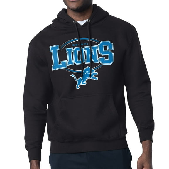 Men's Starter Black Detroit Lions Team Track Graphic Pullover Hoodie