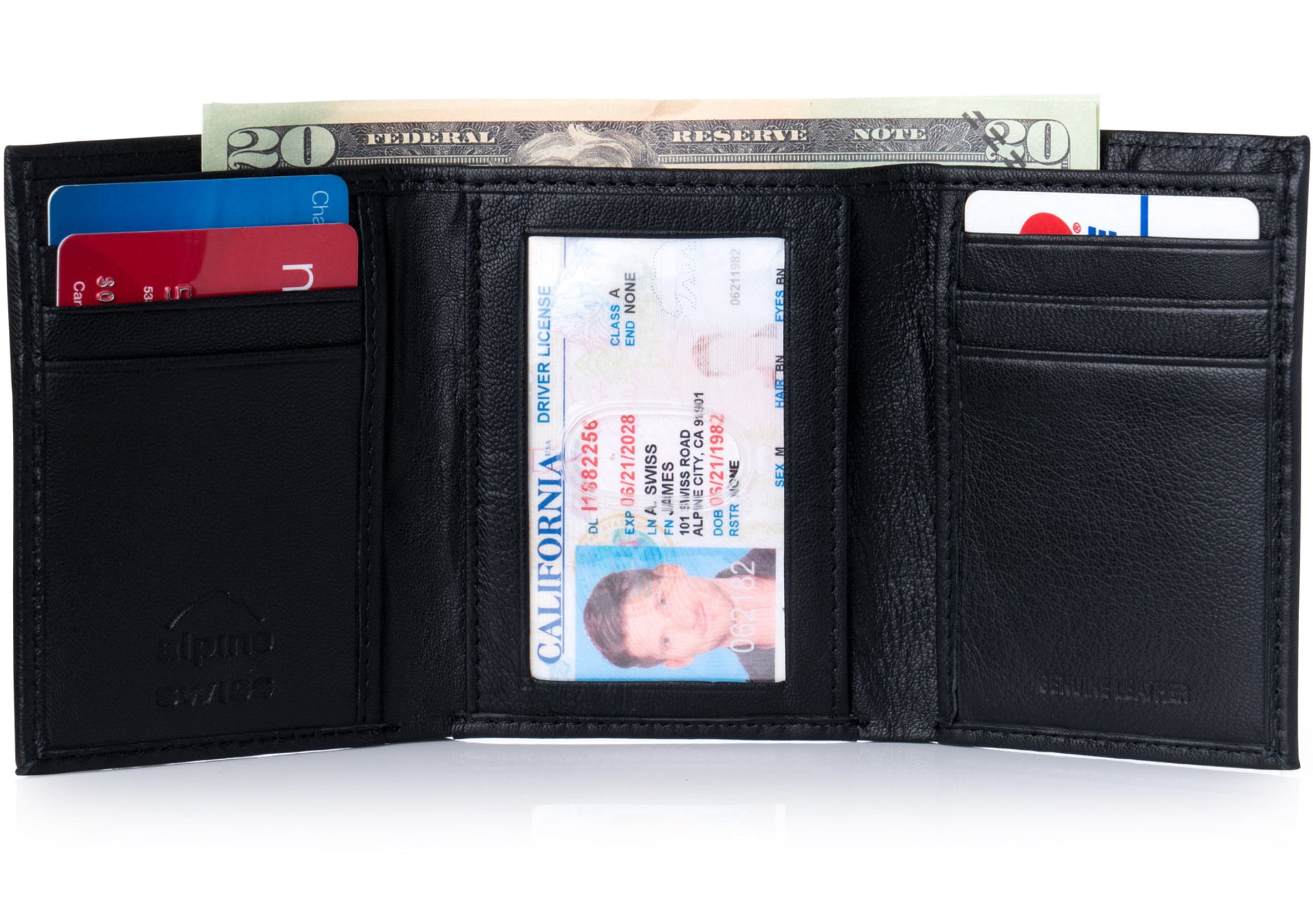 New Trifold Leather Man’s wallet 9 credit card space 2 ID windows 2 billfolds BN