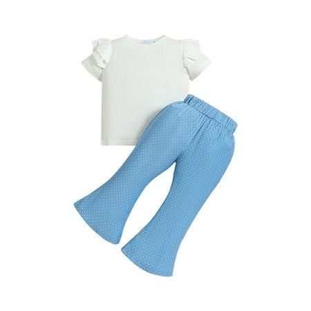 

Wiueurtly Kids Toddler Baby Girls Spring Summer Cotton Short Sleeve Ruffle Tshirt Polka Dot Bell Bottom Headbands Outfits Clothes Baby Boys Clothes Elephant