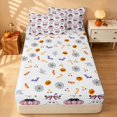thumbnail image 4 of Homewish Halloween Cute Ghost Zipper Full Size Comforter Sets with Fitted Sheet and 2 Pillowcases for Girls, Polka Dot Bow Spider Web Zipper Bedding Set, White Pink Black, Pumpkin Bat Reversible, 4 of 7