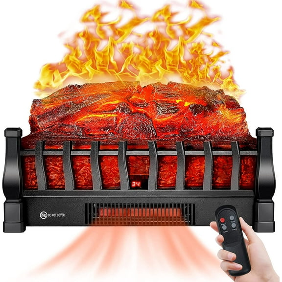 Electric Fireplace Logs Inserts Heater with Infrared Remote Controller 5 Flame Brightness 24 H Timer Overheating Protection for Home and Office Decor