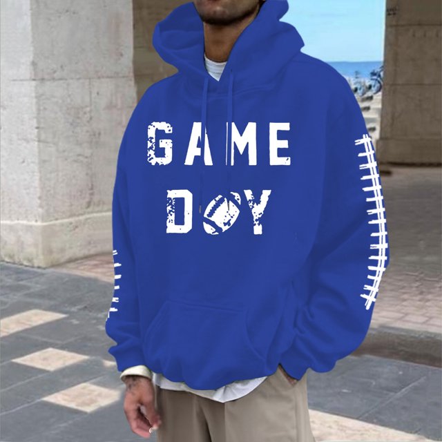 MHFRRA Sudadera con Capucha para Hombre, con Estampado de Fútbol, Informal, Holgada, para Uso Diario, Cómoda y Cálida Azul