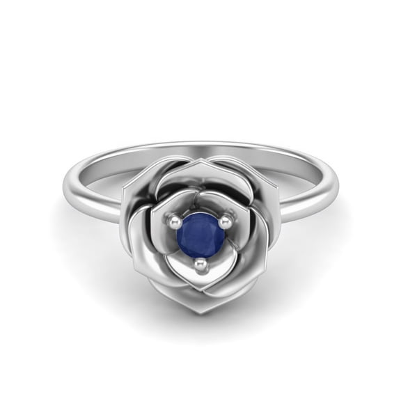 3mm Round Blue Sapphire 925 Sterling Silver Blossom Rose Flower Valentines Day Gifts Ring