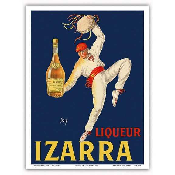 Izarra Grand Liqueur - Basque Country - Dancer in Red Gerriko - Vintage Advertising Poster by Mory c.1930s - Master Art Print (Unframed) 9in x 12in