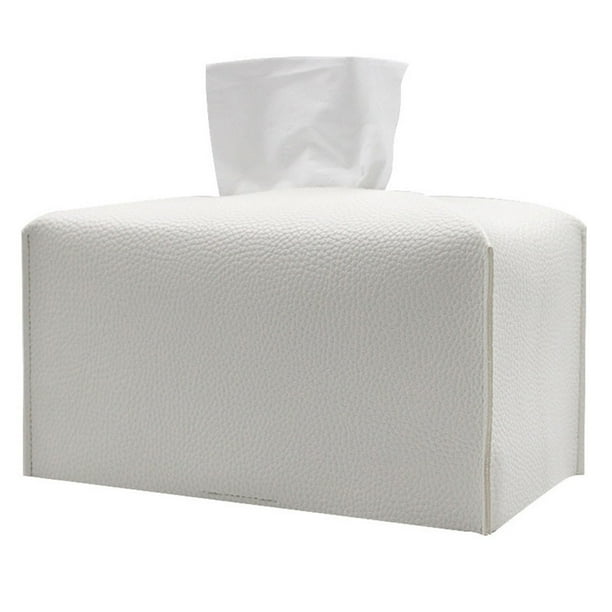 Funda para caja de pañuelos rectangular grande: soporte para caja de pañuelos largo con correa inferior, soporte para pañuelos rectangular de piel sintética para decoración de baño, coche y