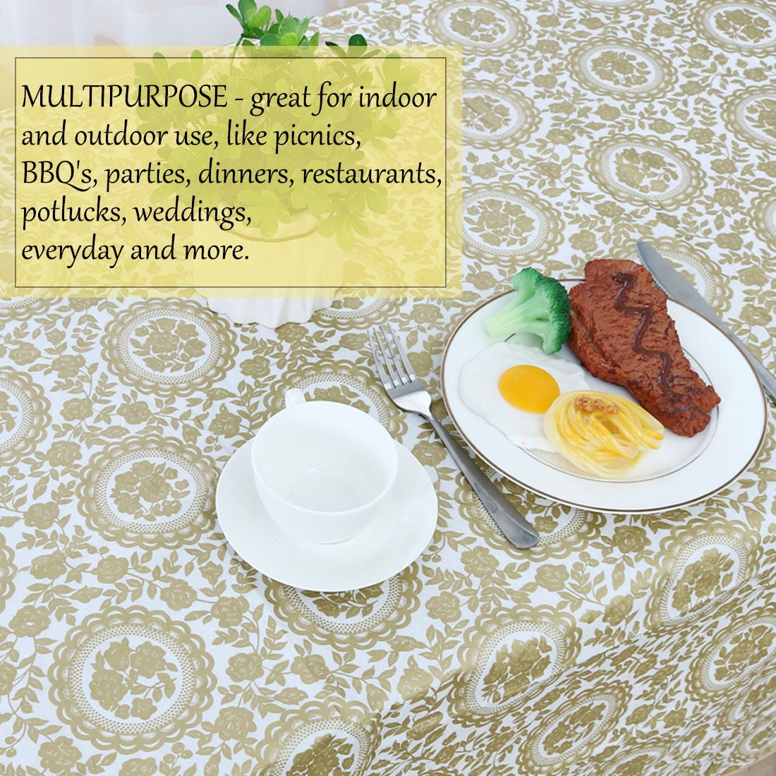 Unique Bargains Vinyl Rectangle Table Cover Turntable Floral Tablecloth 54" x 71"