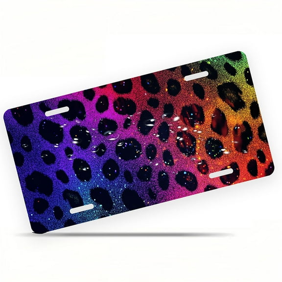 Rainbow Leopard Print Front License Plate, Metal License Plate, Funny Standard Plates Personalized Novelty Decorative For Men/Women/Boys/Girls Car 6×12 Inch