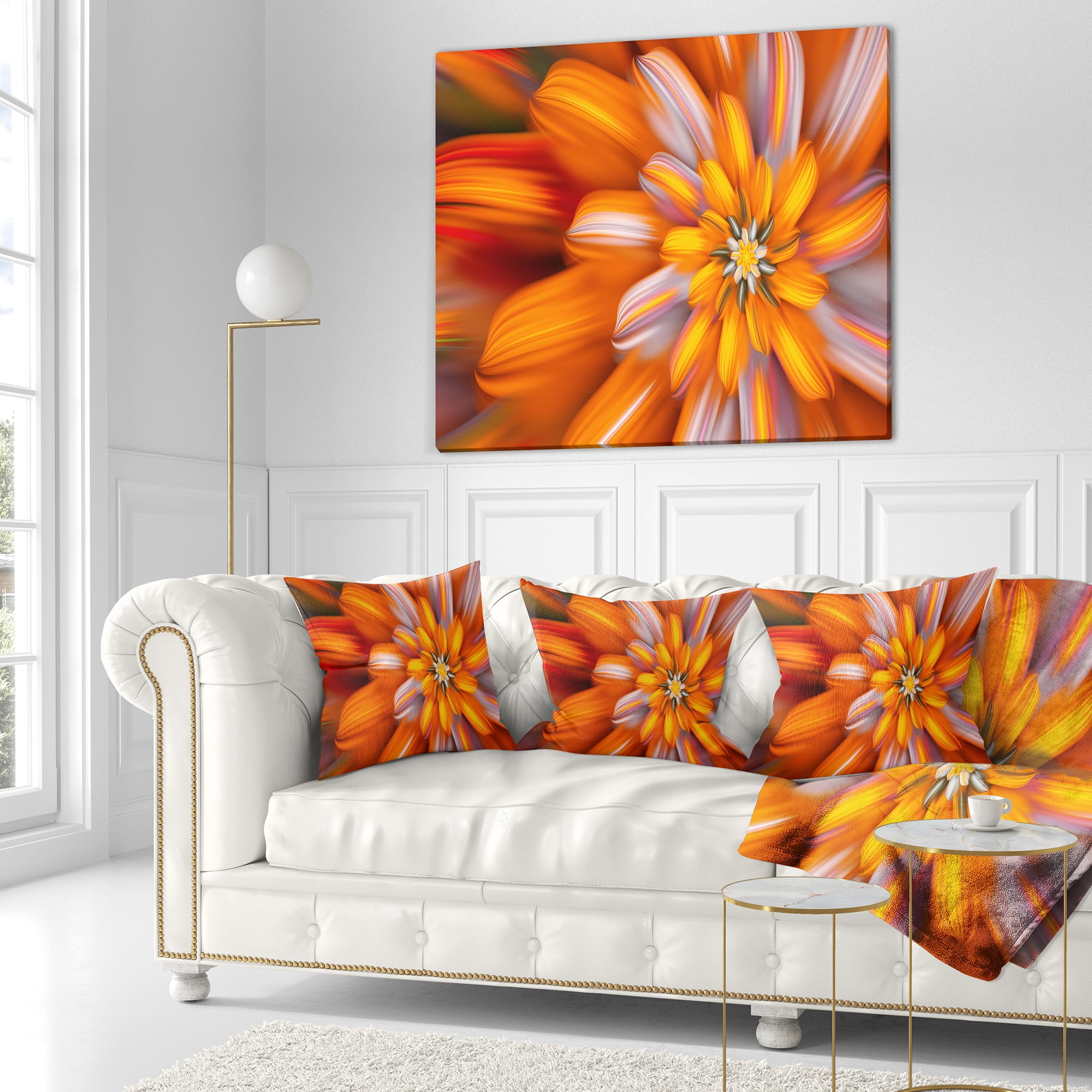 Designart Massive Orange Fractal Flower - Floral Throw Pillow - 18x18