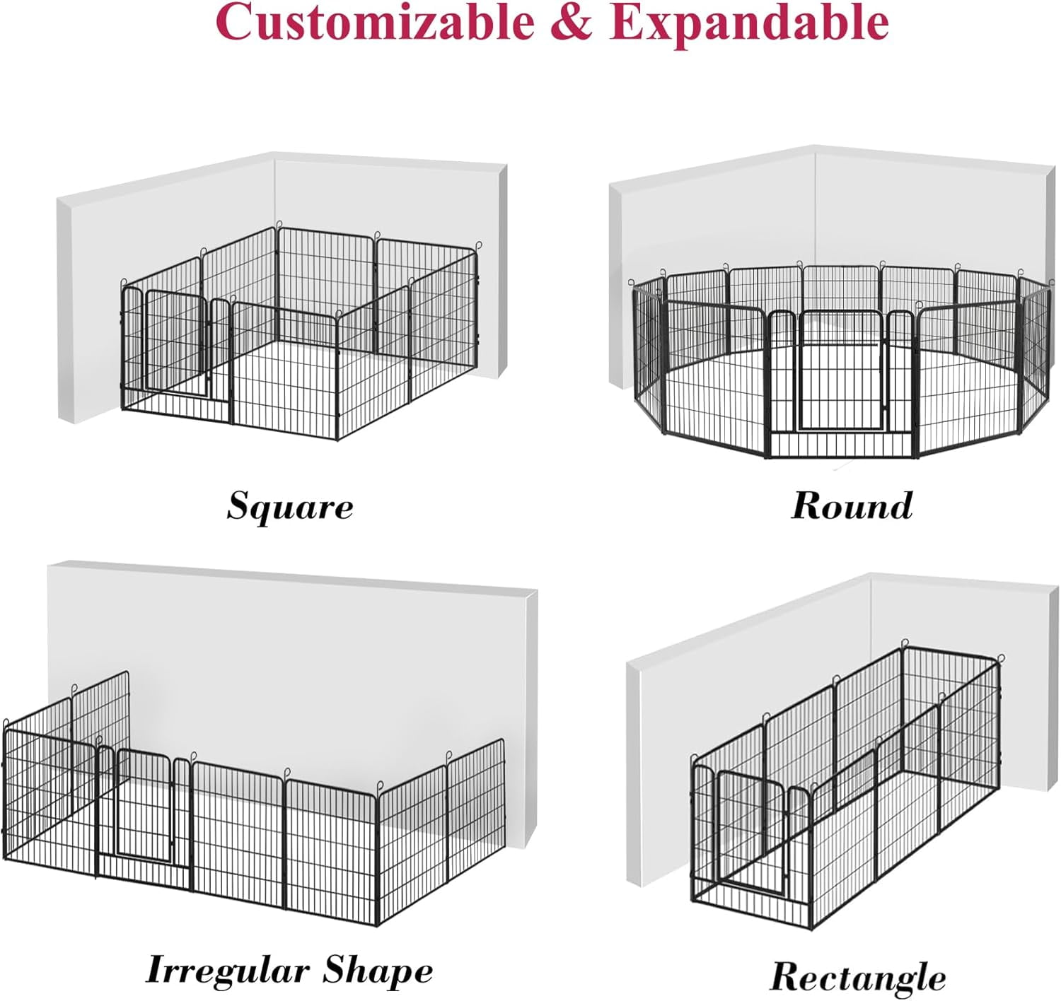 Jhsomdr Dog Playpen Outdoor 10 Panel 32" Height x 26" Width Pet Fence Heavy Duty Puppy Playpen Dog Exercise Pen with Door for Small/Medium Dogs