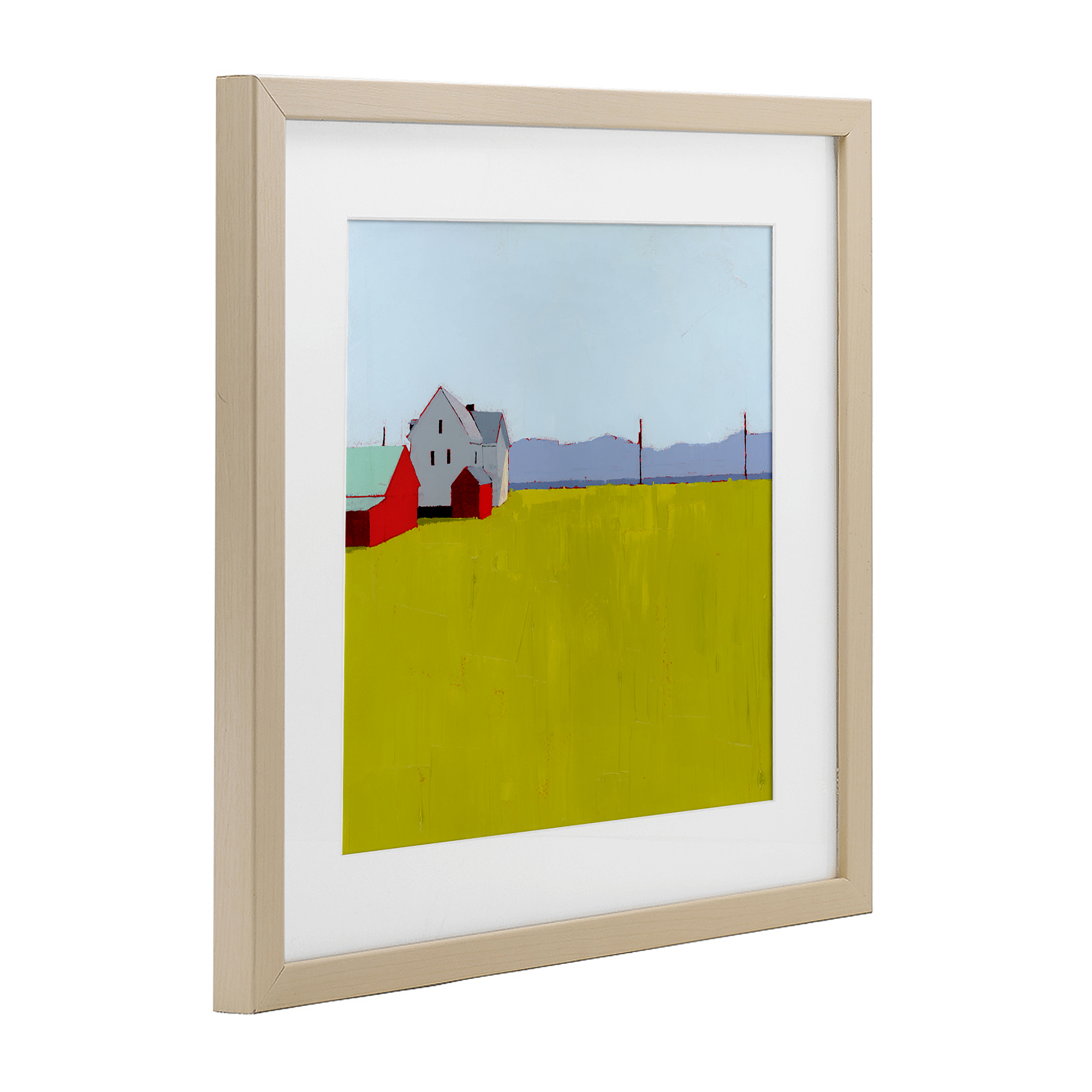 Farmhouse & Shed Landscape Birch Framed Print Under Glass, design by Ruth LaGue