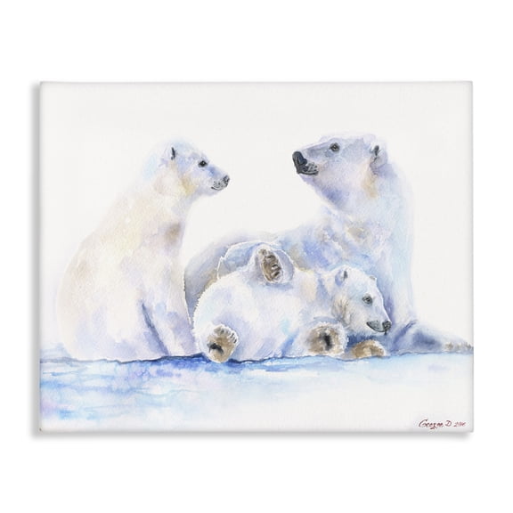 Stupell Industries Traditional Cute Polar Bear Family Animal Blue Watercolor Canvas Art, 30 x 24, by George Dyachenko