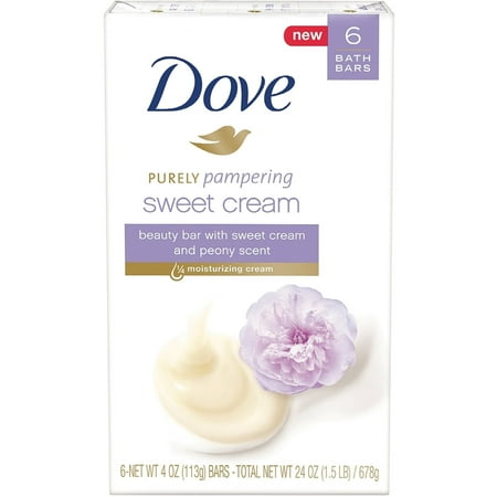 Dove Purely Pampering Beauty Bar, Sweet Cream & Peony, 4 oz bars, 6 ea (Pack of 3)