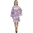 thumbnail image 2 of Bimba Leaf Printed Kimono Robe With Belt Bridesmaid Wedding Cover Up Wrap-8, 2 of 7