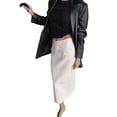 thumbnail image 2 of Women'S Stretch Denim High Waisted Jean Skirt with Frayed Raw Hem and Pockets White S, 2 of 9