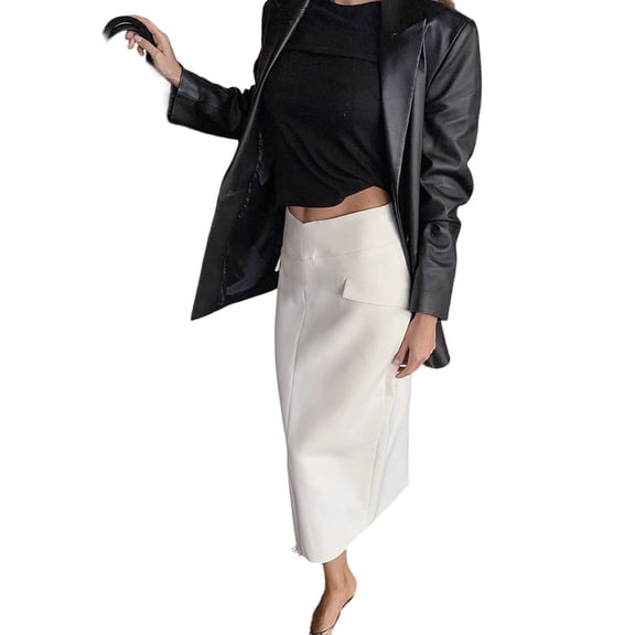 Women'S Stretch Denim High Waisted Jean Skirt with Frayed Raw Hem and Pockets White M