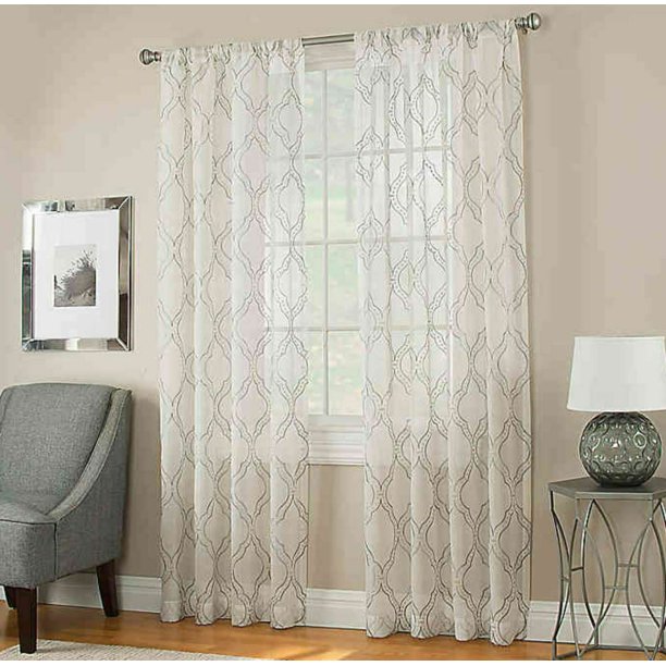 Modern Ogee 84Inch Sheer Window Panel in Grey