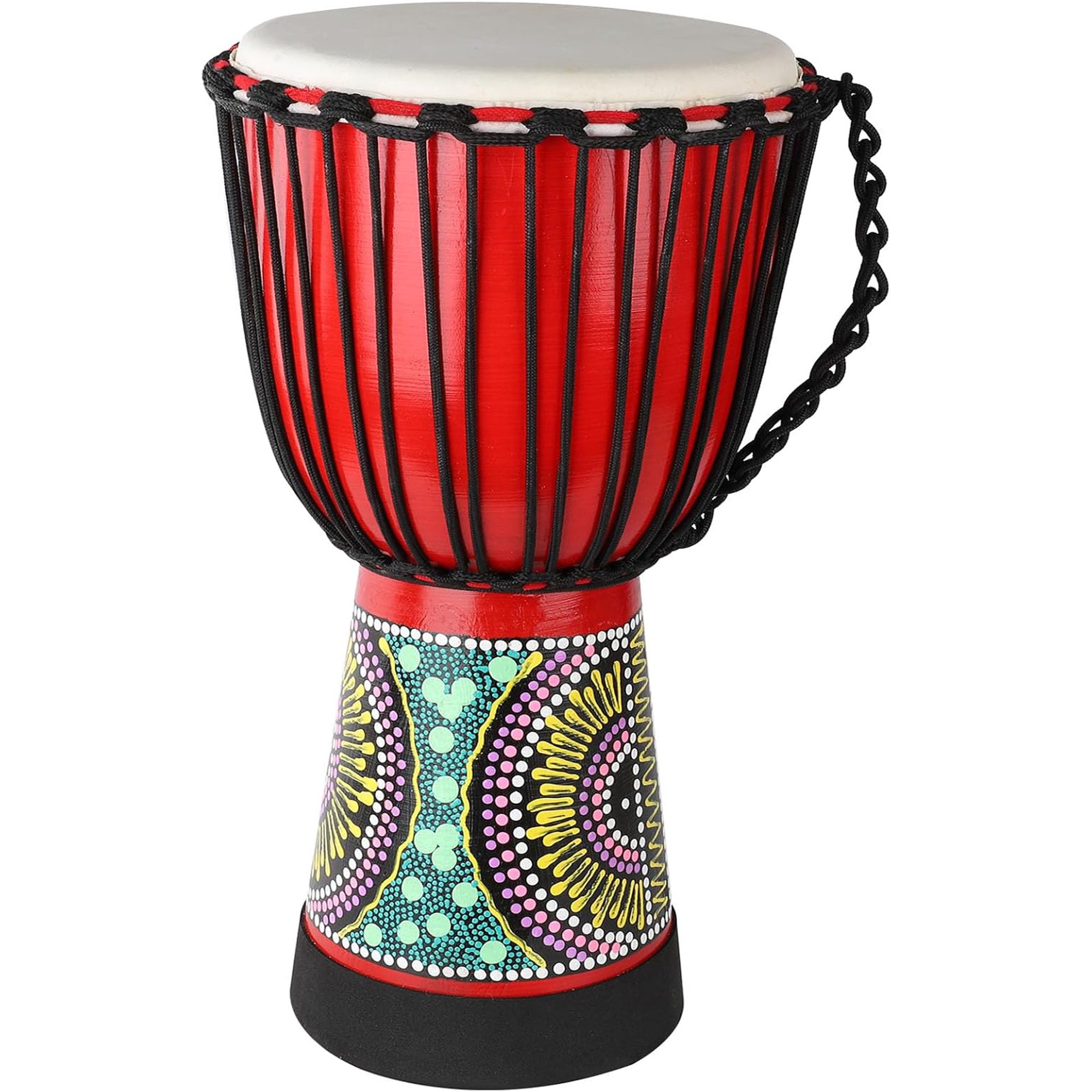 Goatskin Djembe Drum 10'' x 20'' African Hand Drum with Mahogany Body Hand Painted Pattern for Adults Drummer Beginners