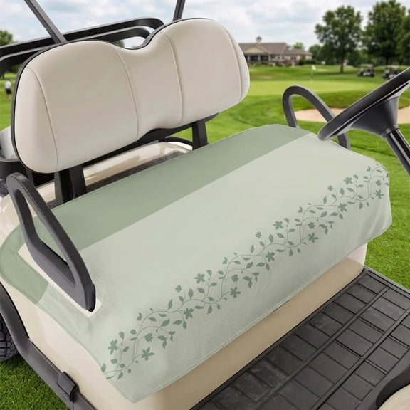 Golf Cart Seat Covers for 2 Seater, Sage Green Botanical Soft Microfiber Cart Seat Towel Blanket, Spring Floral Leaf Absorbent Breathable Non Slip Bench Seats Protector for Golf Course 51"x31"