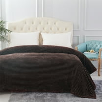 All Season Plush Fleece Blanket, 280GSM Lightweight Rib Stripe Flannel Bed Blanket- No Fading,Shrink Resistant,Solid Color,Queen,King