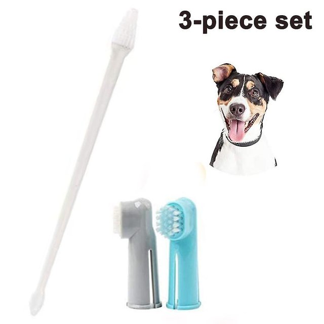 Pack de cepillos de dientes para perros 1 cepillo de dientes de doble cabeza con mango largo + kit de cepillo de dientes