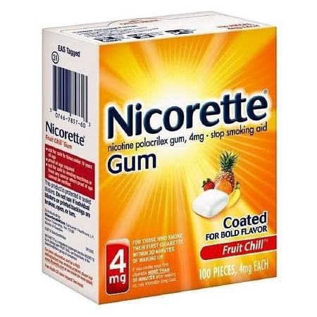 Nicorette Nicotine Gum, 4mg, Fruit Chill 100 ea
