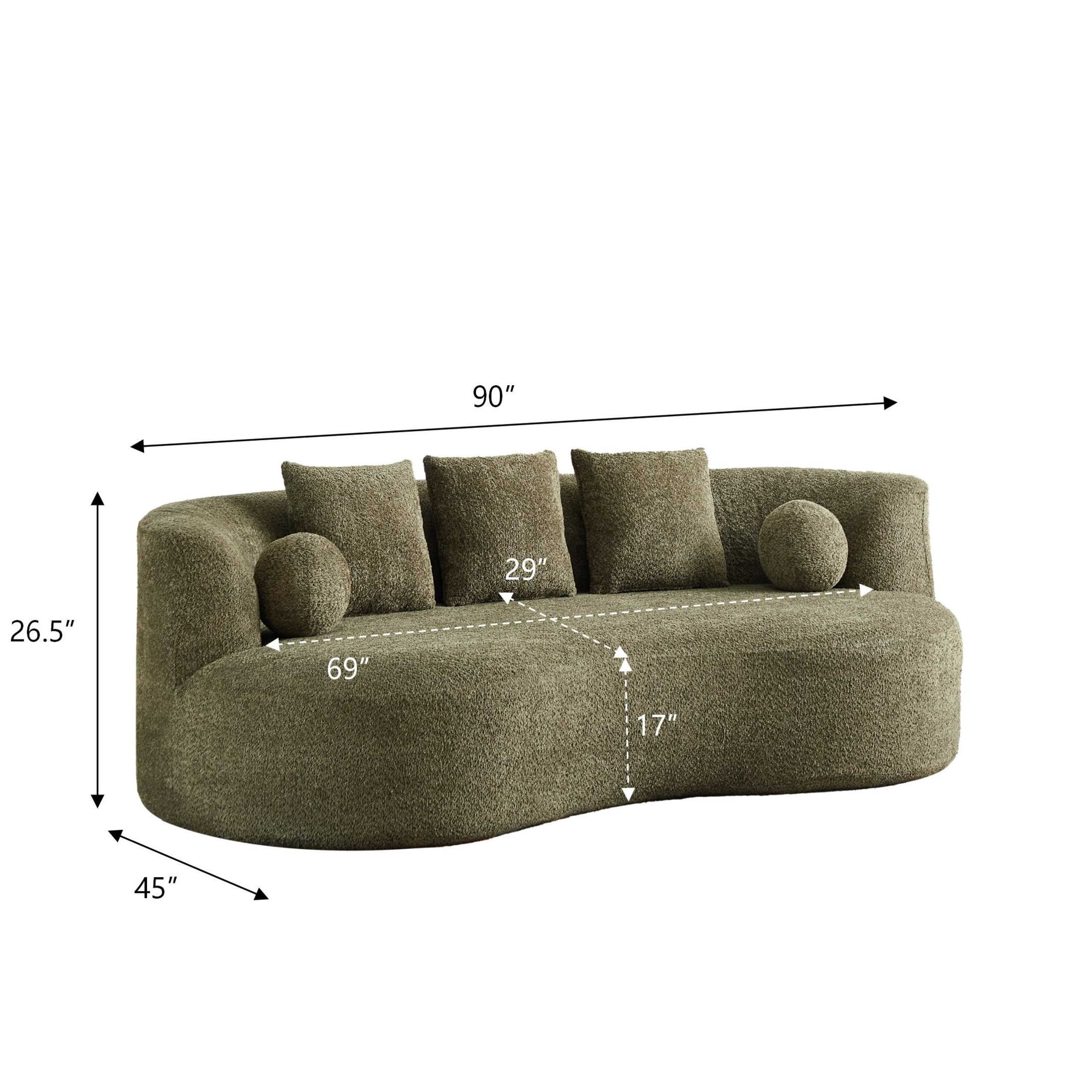 Christopher Knight Home 90" Curved Boucle Sofa with Pillows, Modern 3-Seat Upholstered Couch, Forest Green