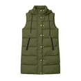 thumbnail image 7 of Karymi Cute Tops for Women Solid Long Hooded Puffer Vest, Sleeveless Drawstring Collar Zip Up Snap Button Quilted Waistcoat, Warm Cotton Coat with Side Pockets, 7 of 7