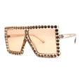 thumbnail image 2 of Rhinestone Rock and Roll Bling Oversize Flat Top Plastic Sunglasses Clear Beige, 2 of 4