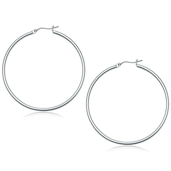 10k White Gold Polished Hoop Earrings (50 mm)