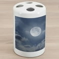 thumbnail image 1 of Moon Ceramic Toothbrush Holder, Night Sky with Full Moon and Clouds Nature Photography Space Inspired Image Print, Decorative Versatile Countertop for Bathroom, 4.5" X 2.7", Dark Blue White, 1 of 4