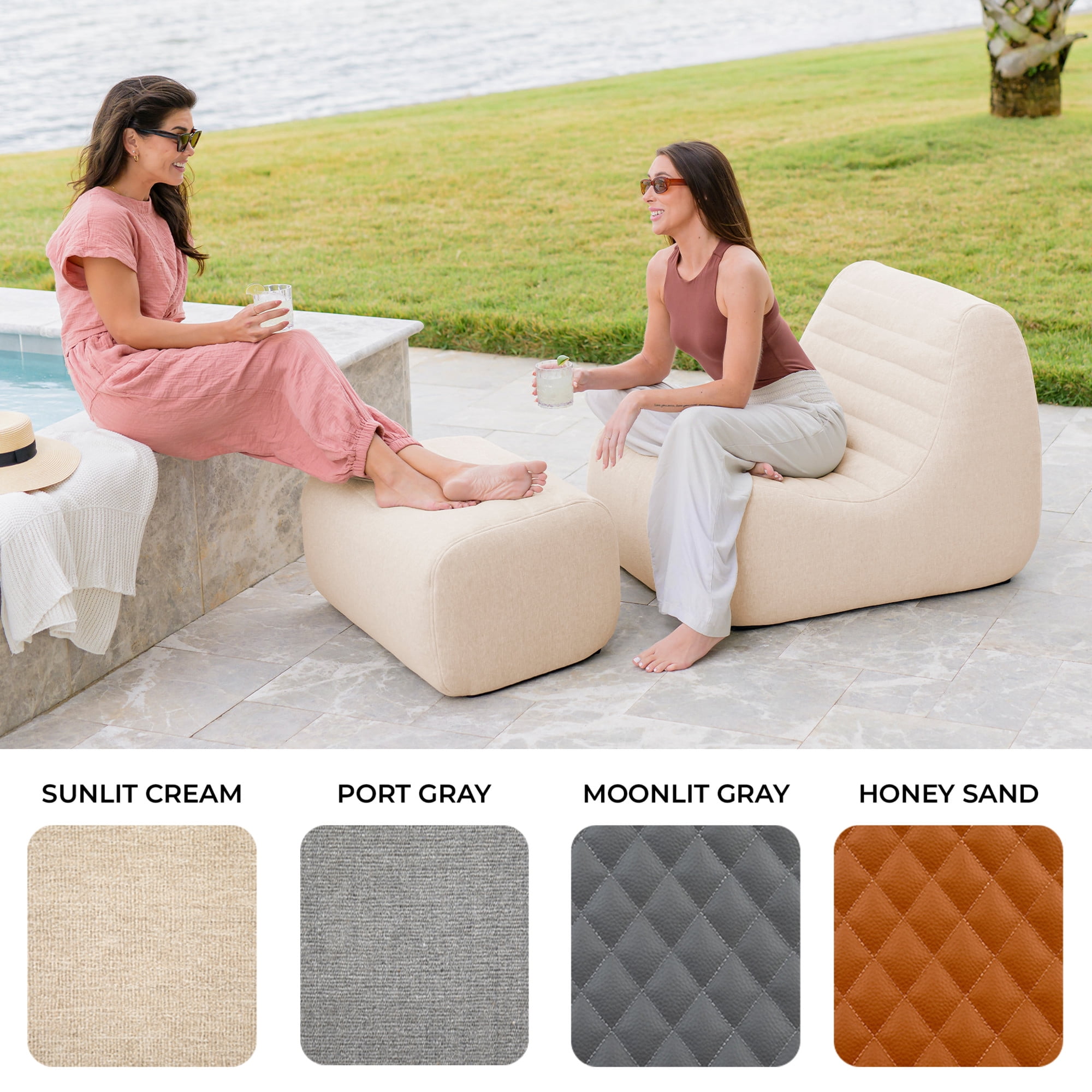 Big Joe Solvana Outdoor Sectional, 7 Piece Patio Furniture Set, Performance Linen Weather-Resistant Fabric Sofa, Sunlit Cream