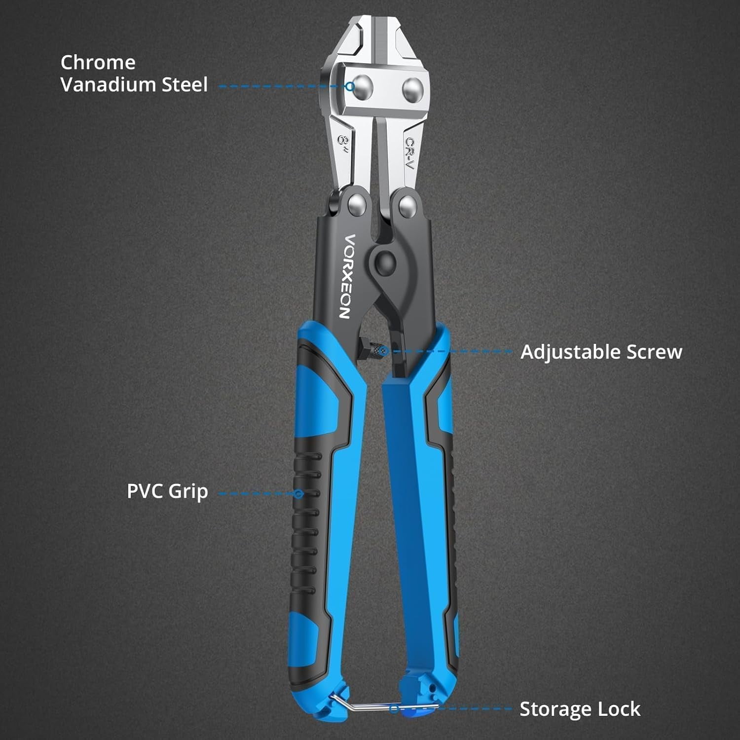 8 Inch Bolt Cutter Chrome Vanadium Small Wire Cutters Heavy Duty, Non-Slip Handle, Dual Lever Design for Enhanced Leverage, Cuts Steel, Iron, Copper Wires
