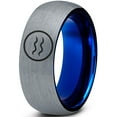 thumbnail image 1 of Tungsten Horoscope Aquarius Band Ring 8mm Men Women Comfort Fit Blue Dome Brushed Gray Polished, 1 of 4
