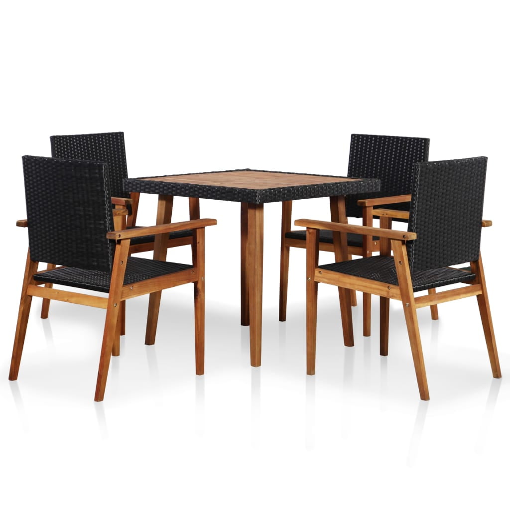 Kepooman Outdoor Patio Rattan Wicker Dining Table Set with Stackable Armrest Chairs, Set of 5, Black Kepooman Outdoor Patio Rattan Wicker Dining Table Set with Stackable Armrest Chairs, Set of 5, Black