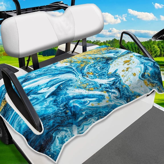 Blue Gold Marble Golf Cart Seat Covers, Universal Fit for EZGO, Club Car, Yamaha 51"x31", 2 Passenger Golf Cart Seat Protector, Durable Washable