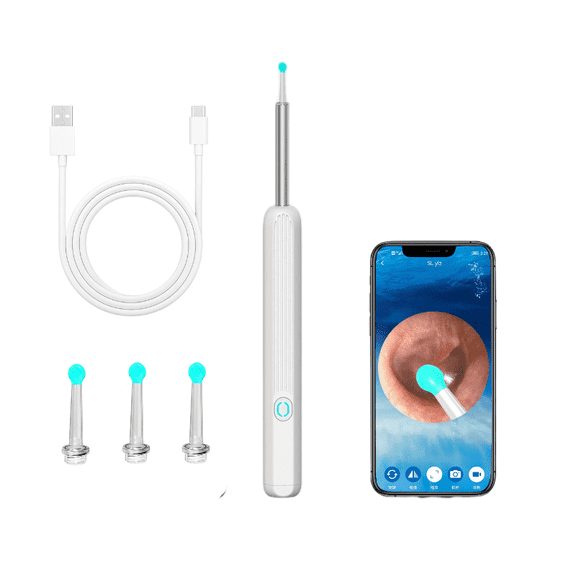 Ear Wax Removal, Ear Cleaner with Camera, Wireless Intelligent Visual Ear Picker, Earwax Removal Tool, 1080P HD Otoscope with 3 LED Lights, Ear Cleaner for iOS & Android (white)