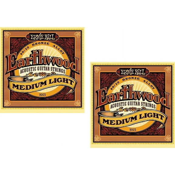 2 Pack Ernie Ball Earthwood 2003 Medium Light Acoustic Strings, 80/20 Bronze